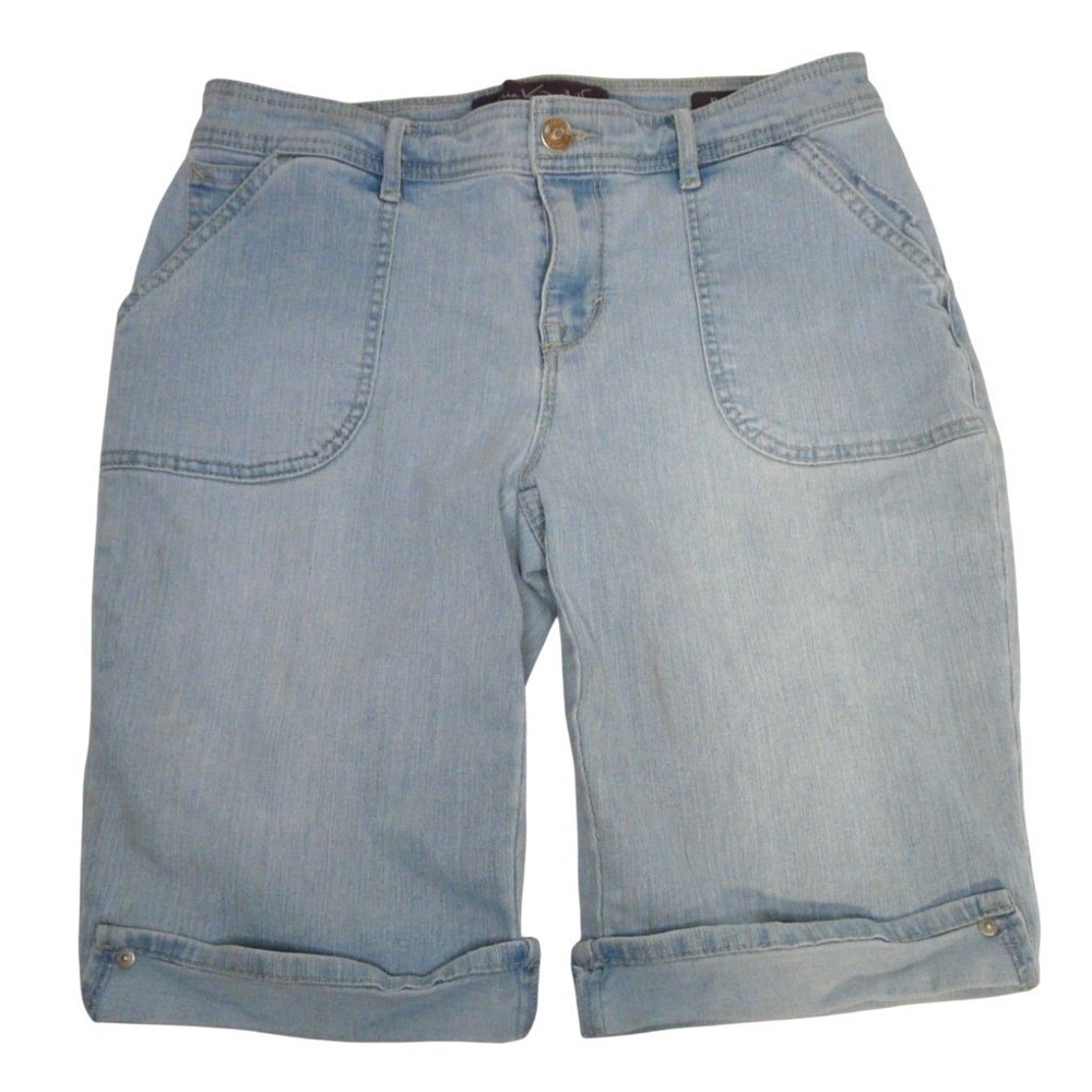 Gloria Vanderbilt Bermuda Shorts Womens 4 Light Blue Denim Cuffed Classic Casual